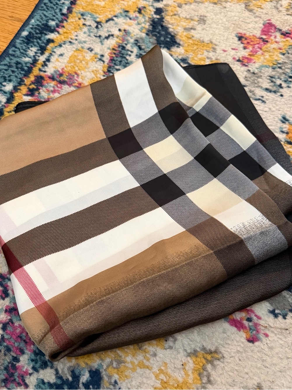 Source Unknown Brown Black White Plaid Wrap Scarf